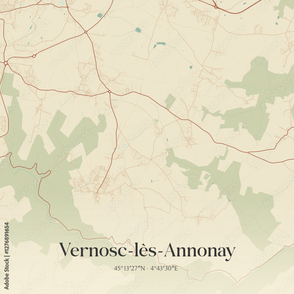Fototapeta premium Vintage map of Vernosc-lès-Annonay, France.