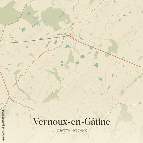 Vintage map of Vernoux-en-Gâtine, France.