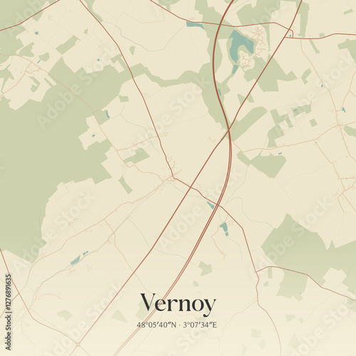 Vintage map of Vernoy, France.
