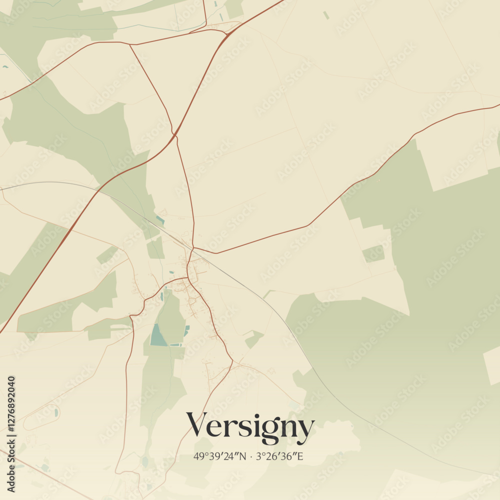 Obraz premium Vintage map of Versigny, France.