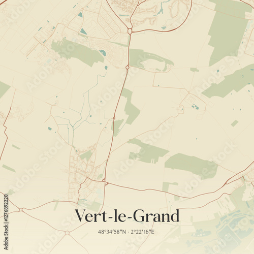 Fotografie Vintage map of Vert-le-Grand, France.