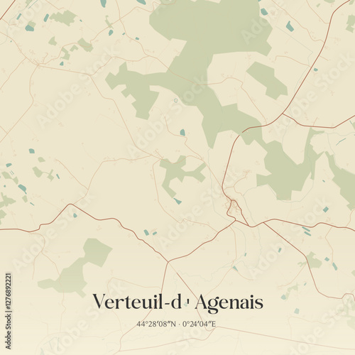 Vintage map of Verteuil-d'Agenais, France.