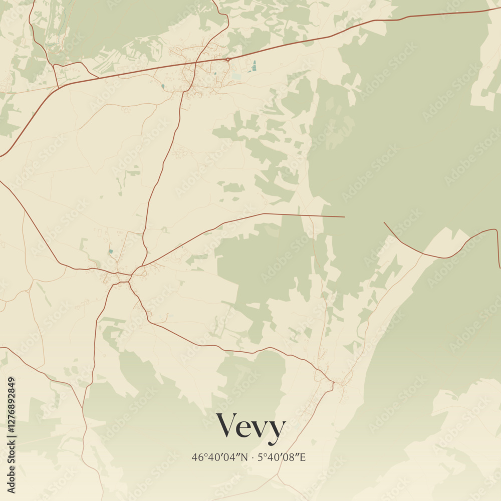 Fototapeta premium Vintage map of Vevy, France.