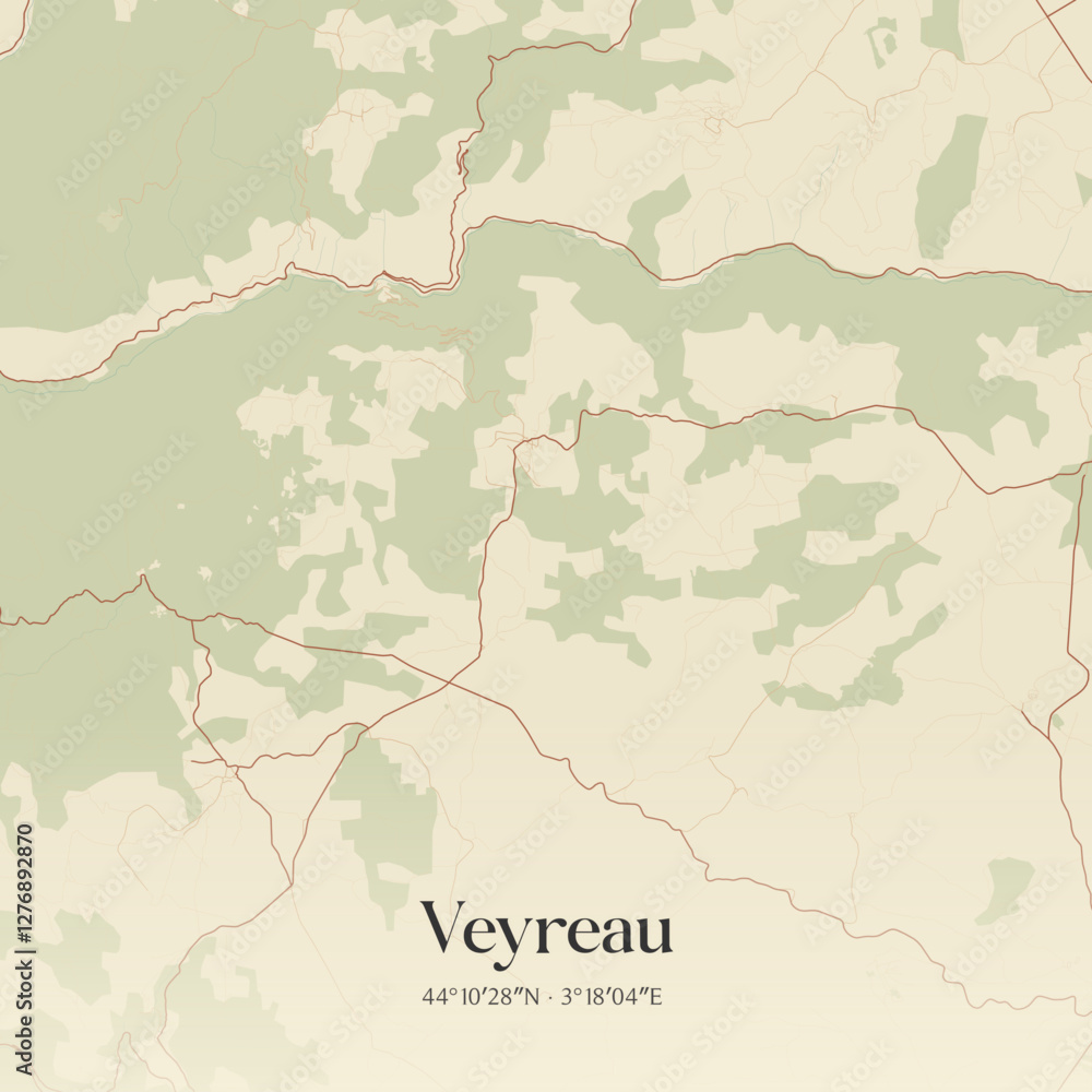 Obraz premium Vintage map of Veyreau, France.