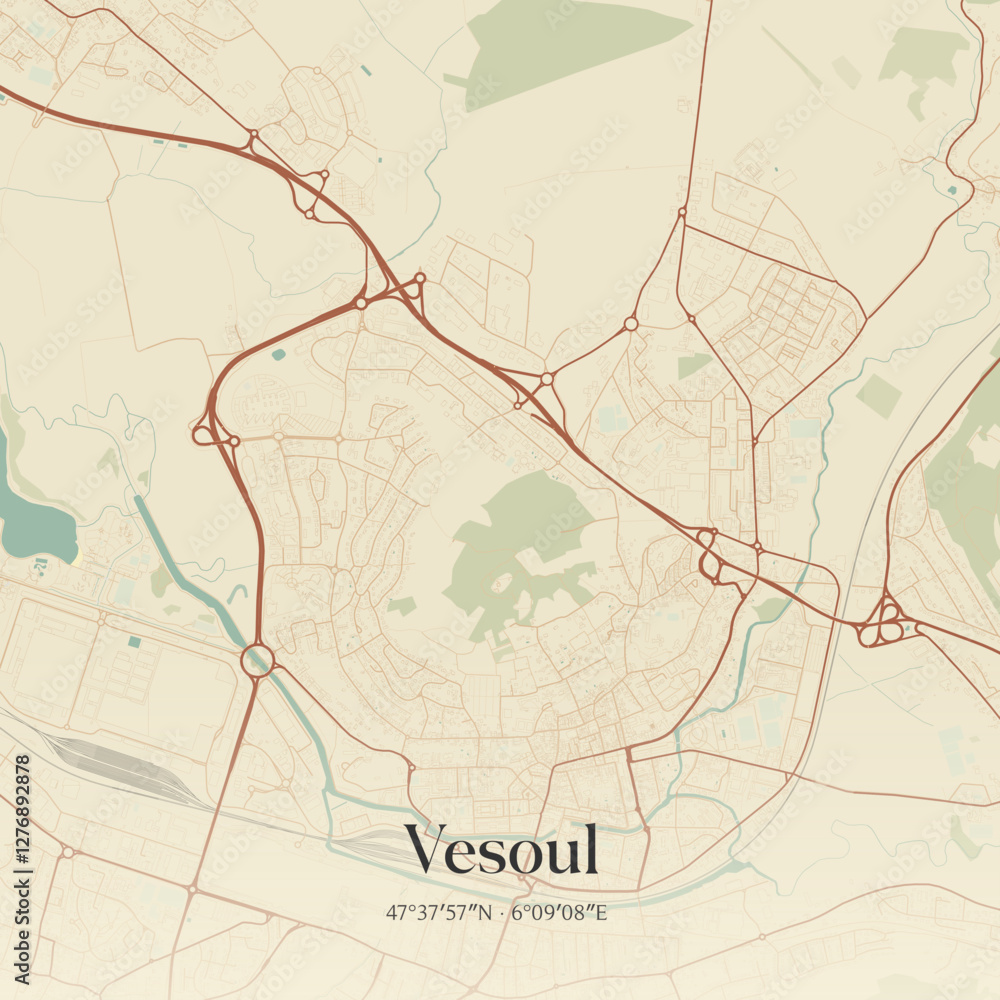 Fototapeta premium Vintage map of Vesoul, France.