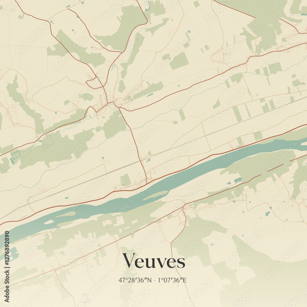 Fototapeta premium Vintage map of Veuves, France.