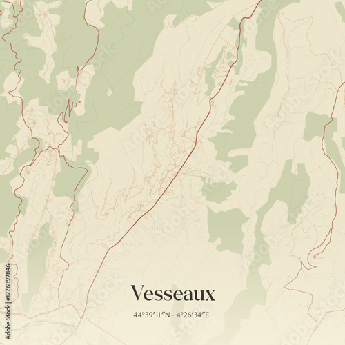 Vintage map of Vesseaux, France.