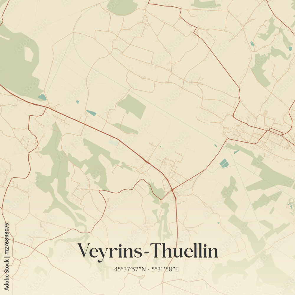 Obraz premium Vintage map of Veyrins-Thuellin, France.