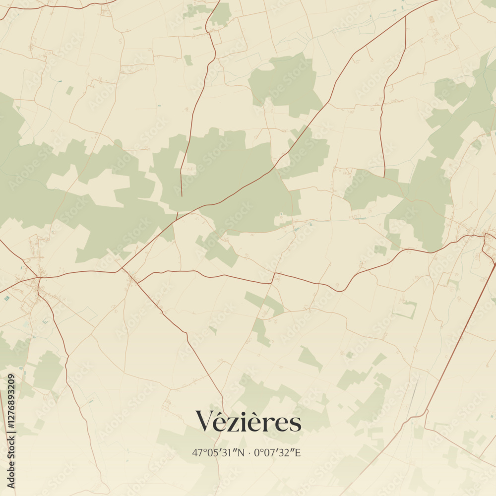 Fototapeta premium Vintage map of Vézières, France.
