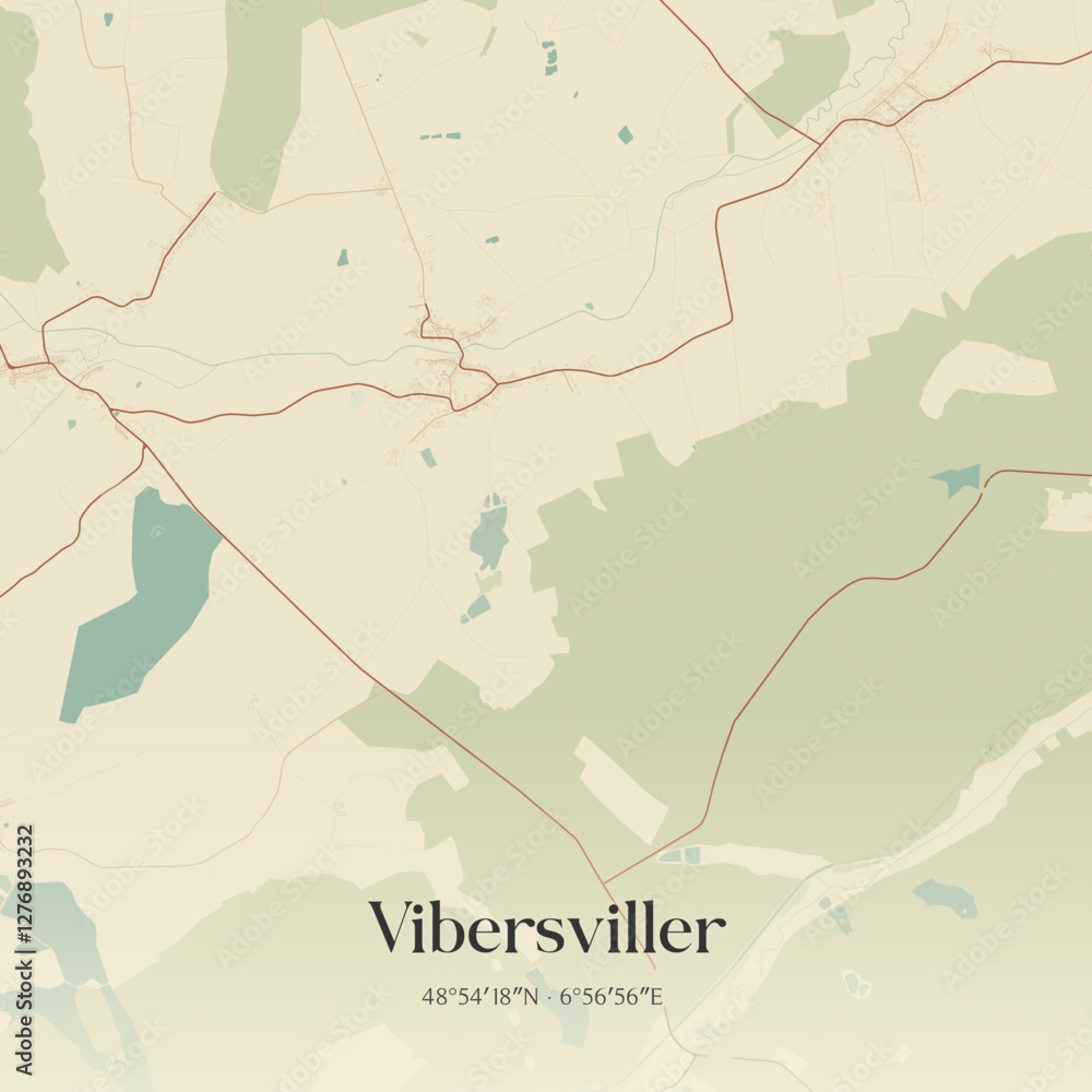 Fototapeta premium Vintage map of Vibersviller, France.