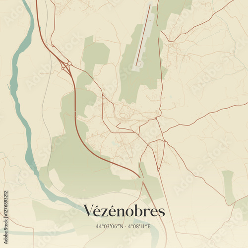 Vintage map of Vézénobres, France.