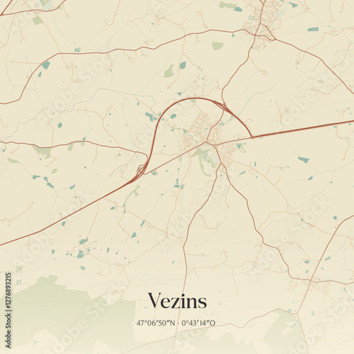 Vintage map of Vezins, France.