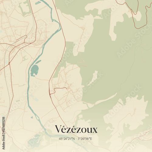 Vintage map of Vézézoux, France.
