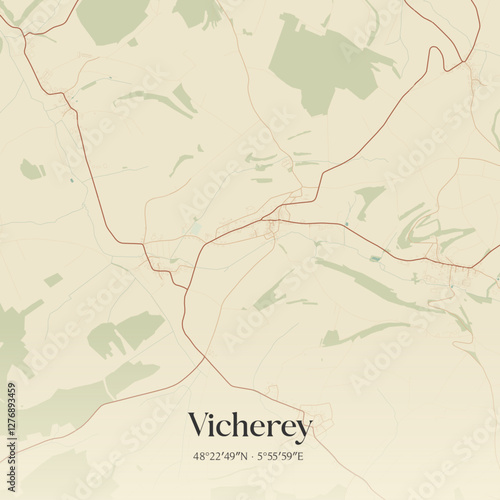 Vintage map of Vicherey, France.