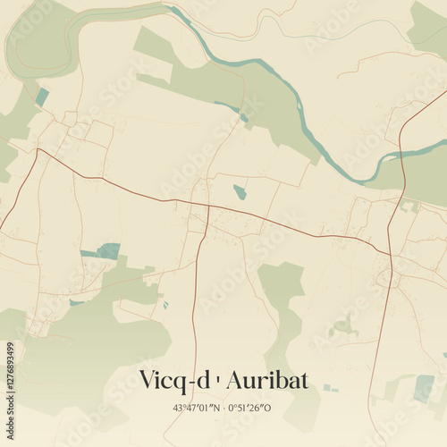 Vintage map of Vicq-d'Auribat, France.