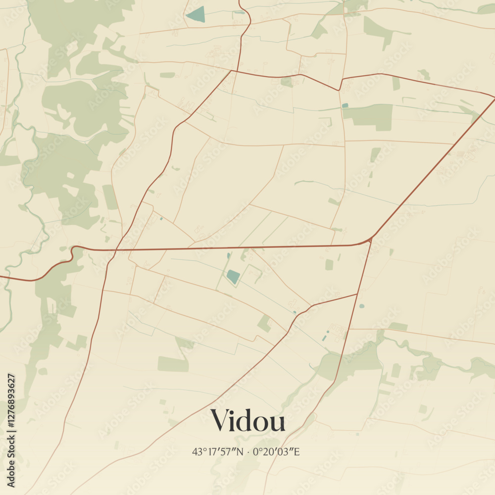 Fototapeta premium Vintage map of Vidou, France.