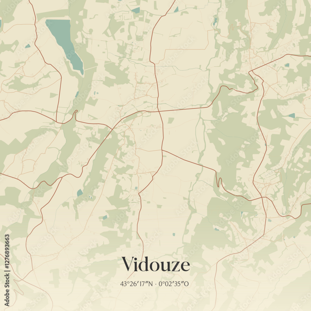 Fototapeta premium Vintage map of Vidouze, France.