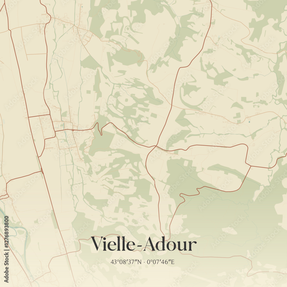 Fototapeta premium Vintage map of Vielle-Adour, France.