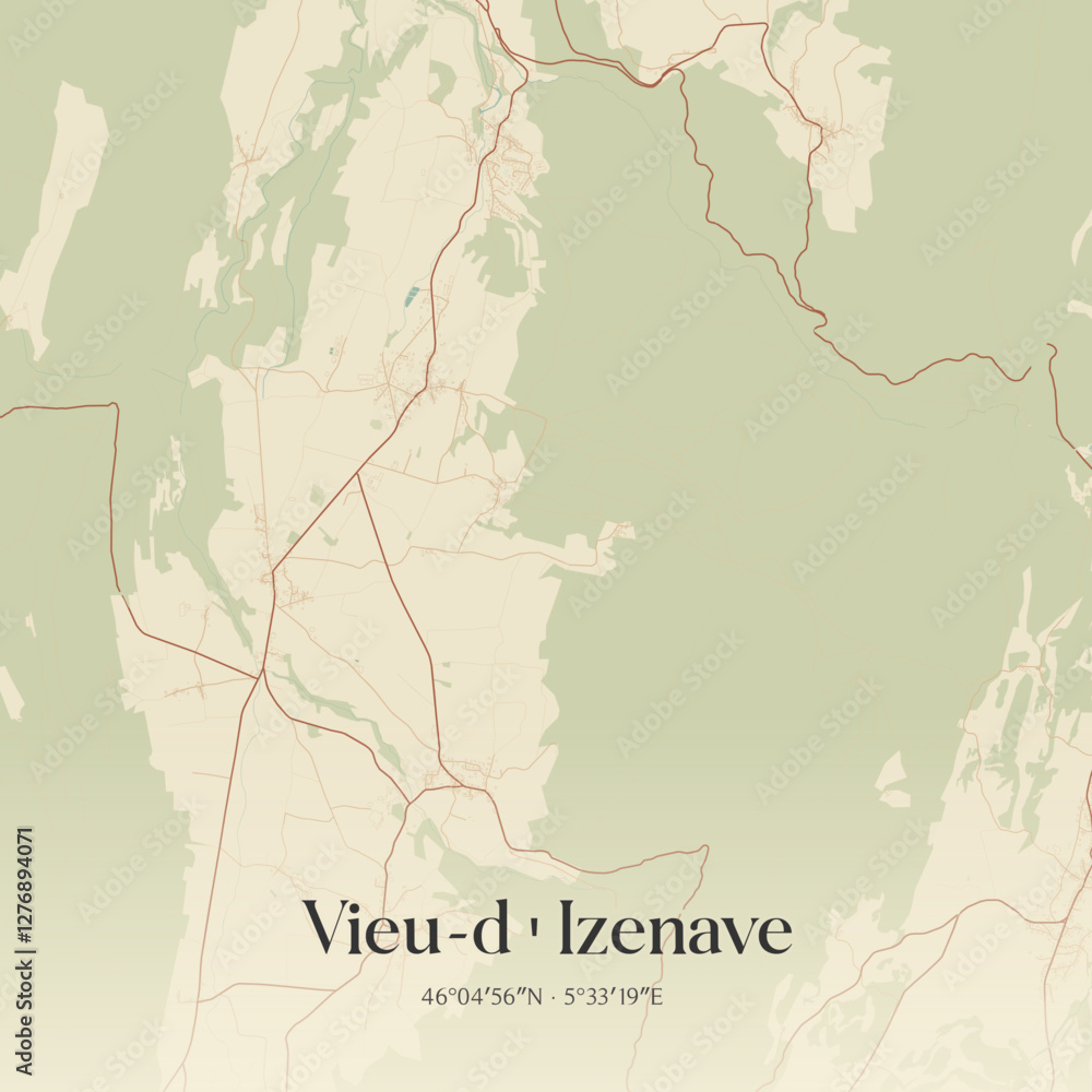 Fototapeta premium Vintage map of Vieu-d'Izenave, France.