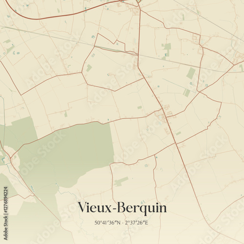 Vintage map of Vieux-Berquin, France.