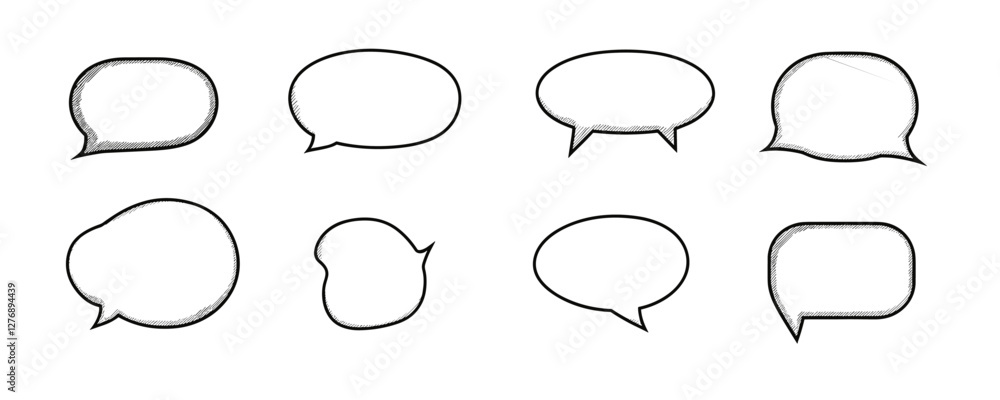 Fototapeta premium Variety of blank comic speech bubbles illustration in different shapes and sizes for dialogue. Vector