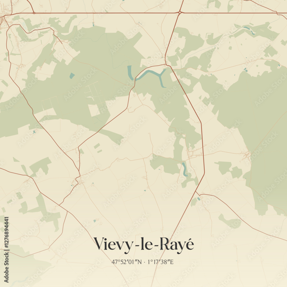 Fototapeta premium Vintage map of Vievy-le-Rayé, France.