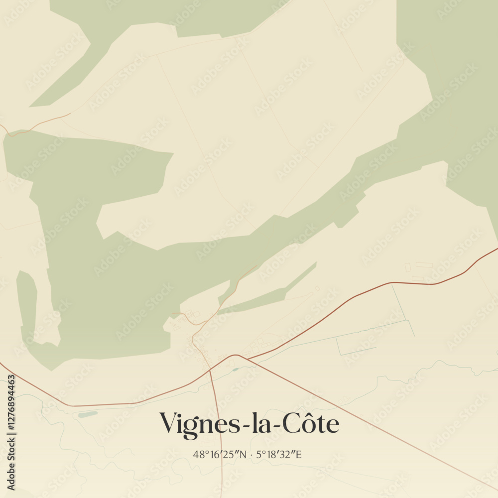 Fototapeta premium Vintage map of Vignes-la-Côte, France.