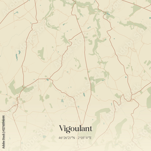 Vintage map of Vigoulant, France.