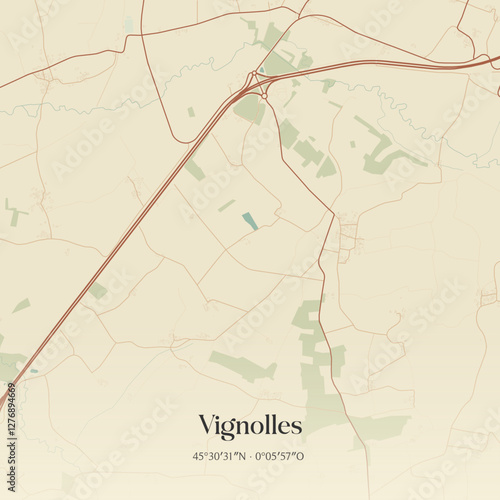 Vintage map of Vignolles, France.