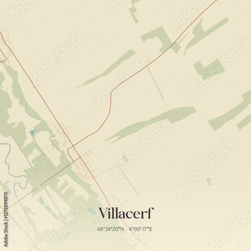 Vintage map of Villacerf, France.