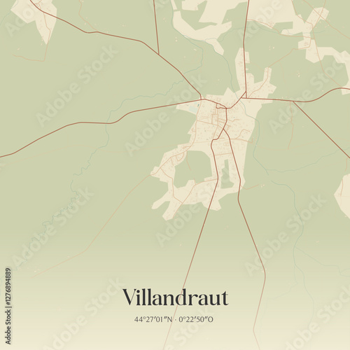 Vintage map of Villandraut, France.
