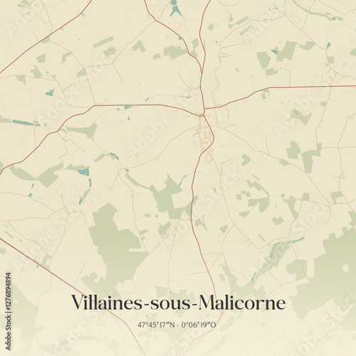 Vintage map of Villaines-sous-Malicorne, France.