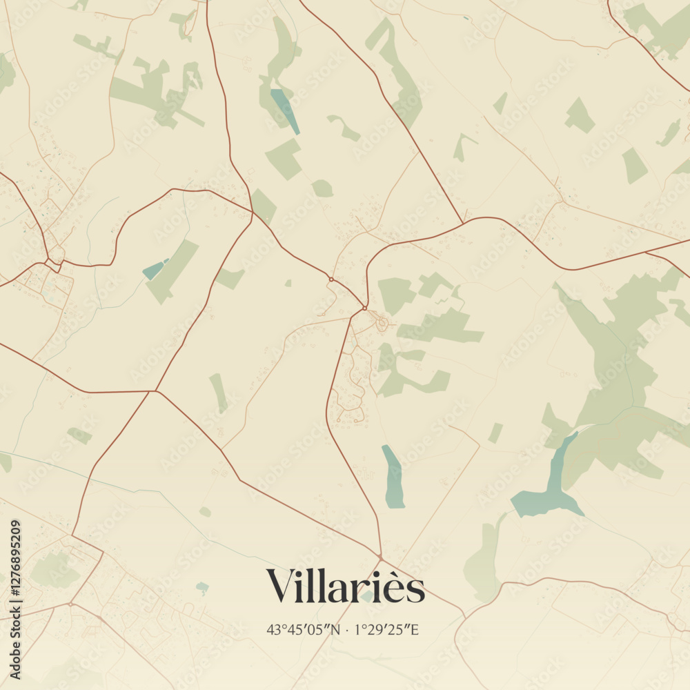 Fototapeta premium Vintage map of Villariès, France.