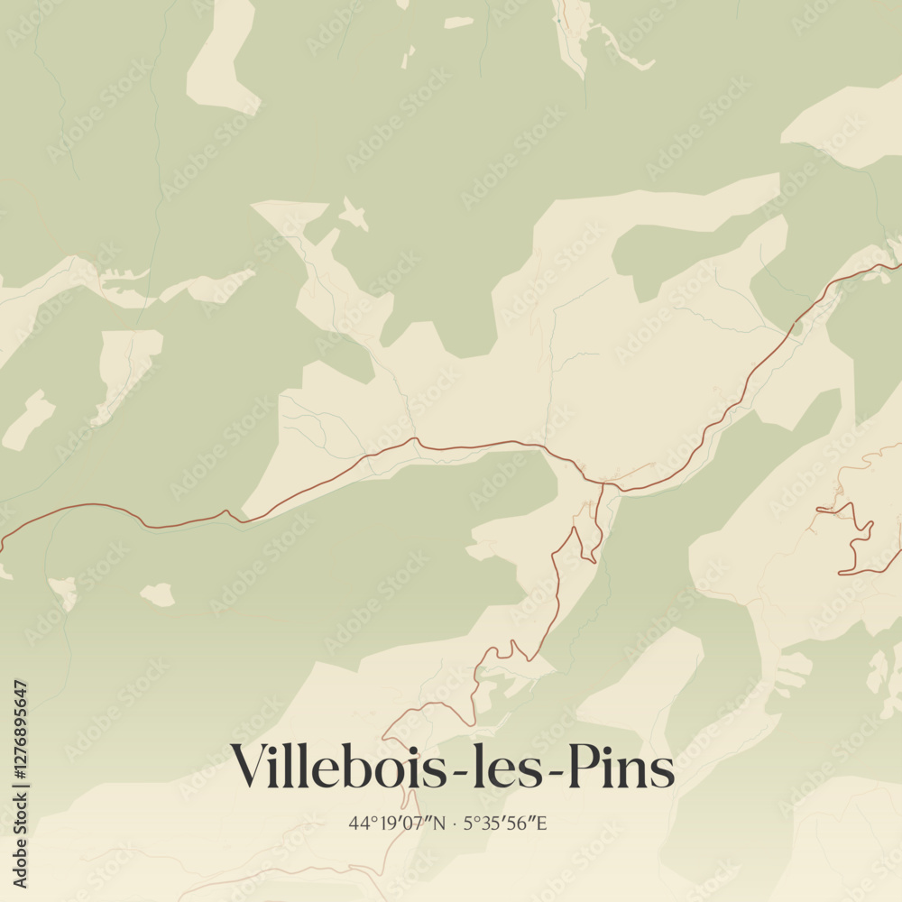 Fototapeta premium Vintage map of Villebois-les-Pins, France.