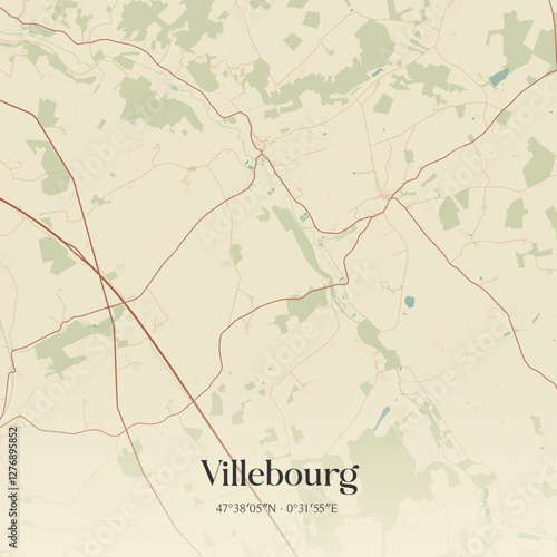 Vintage map of Villebourg, France.