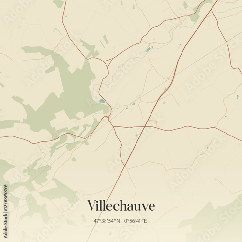 Vintage map of Villechauve, France.
