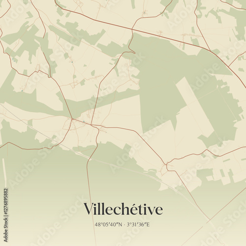 Vintage map of Villechétive, France.