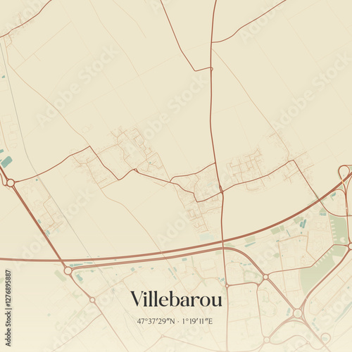 Vintage map of Villebarou, France.