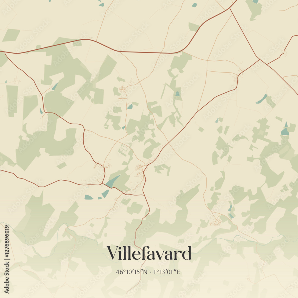 Fototapeta premium Vintage map of Villefavard, France.