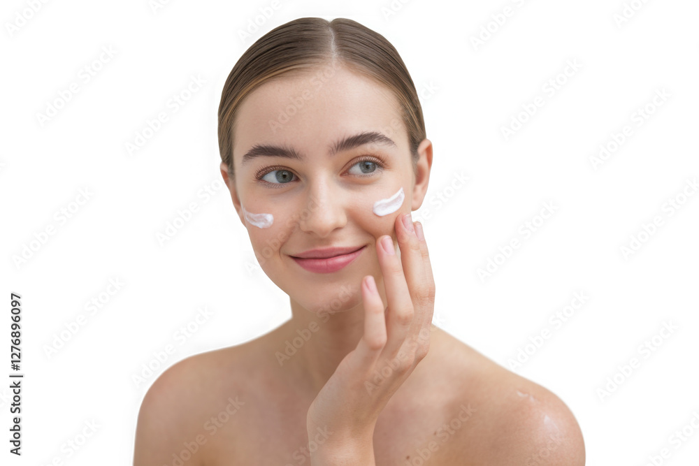 Portrait of young beautiful brown-eyed woman with face cream on cheekbones, skin care concept
Portrait of young beautiful brown-eyed woman with face cream on cheekbones, skin care concept