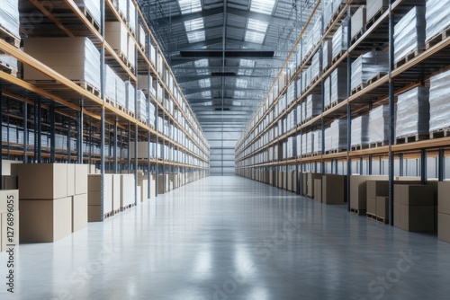 Wallpaper Mural vast well-organized warehouse with towering shelves filled with orderly boxes and ample natural light Torontodigital.ca