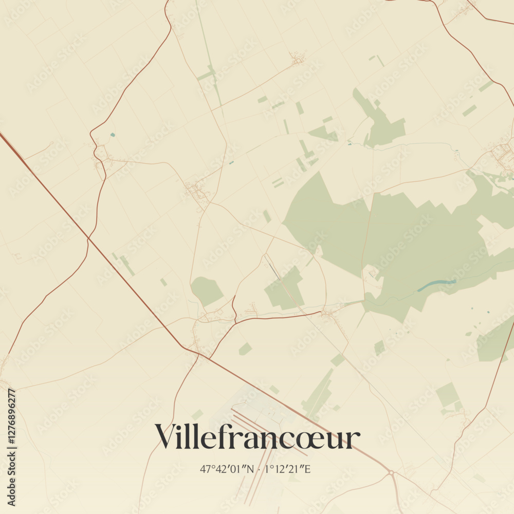 Fototapeta premium Vintage map of Villefrancœur, France.