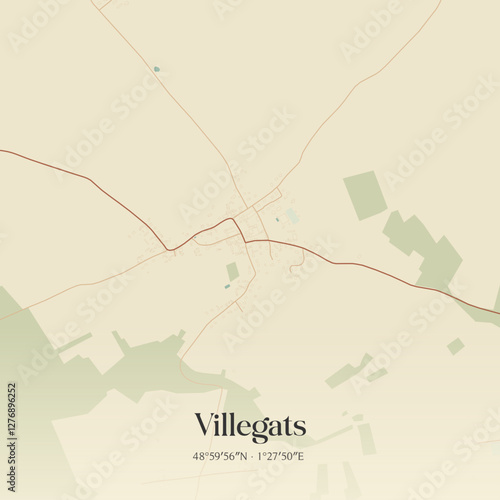 Vintage map of Villegats, France.