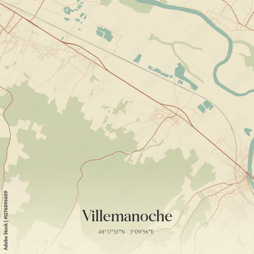 Obraz premium Vintage map of Villemanoche, France.