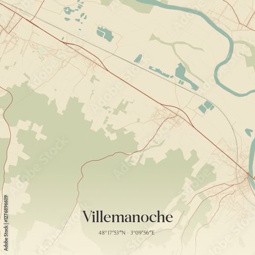 Vintage map of Villemanoche, France.