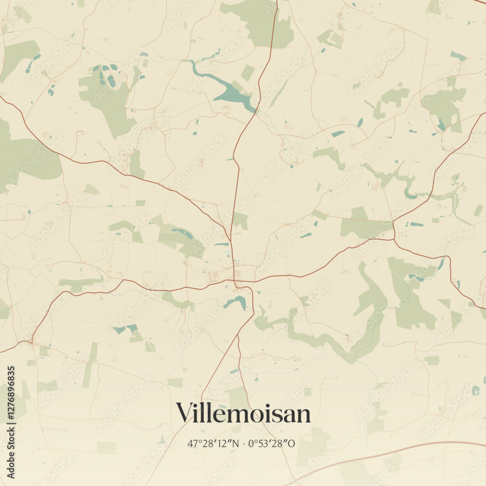 Fototapeta premium Vintage map of Villemoisan, France.