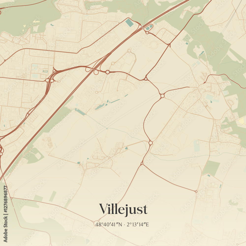 Obraz premium Vintage map of Villejust, France.