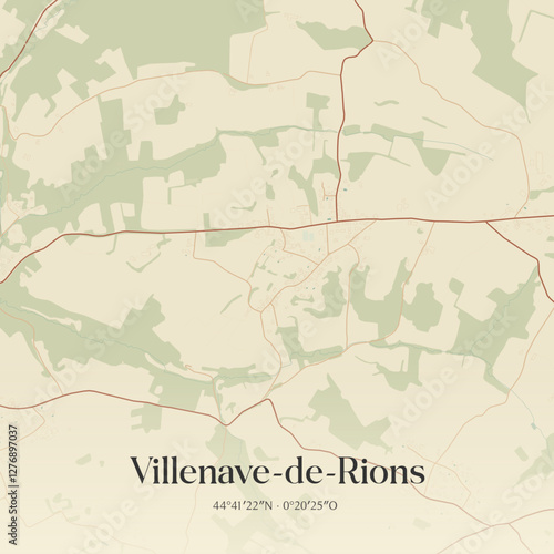 Vintage map of Villenave-de-Rions, France.