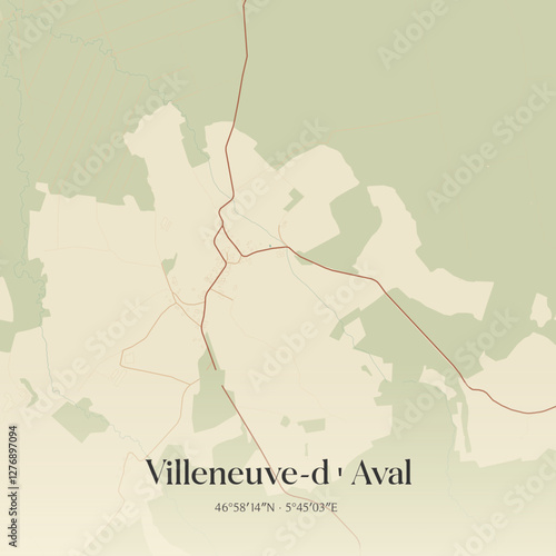 Vintage map of Villeneuve-d'Aval, France.
