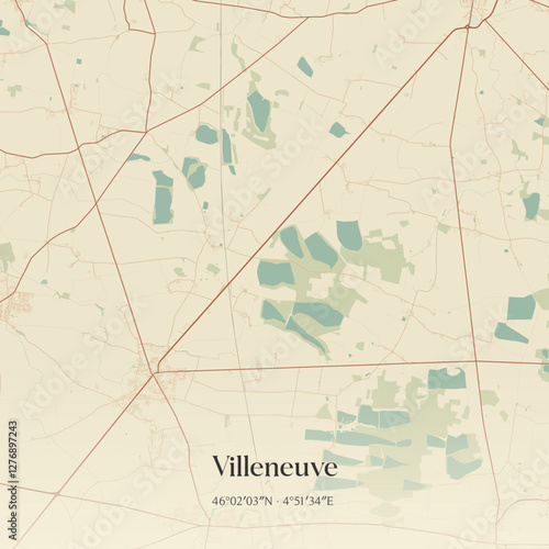 Vintage map of Villeneuve, France.